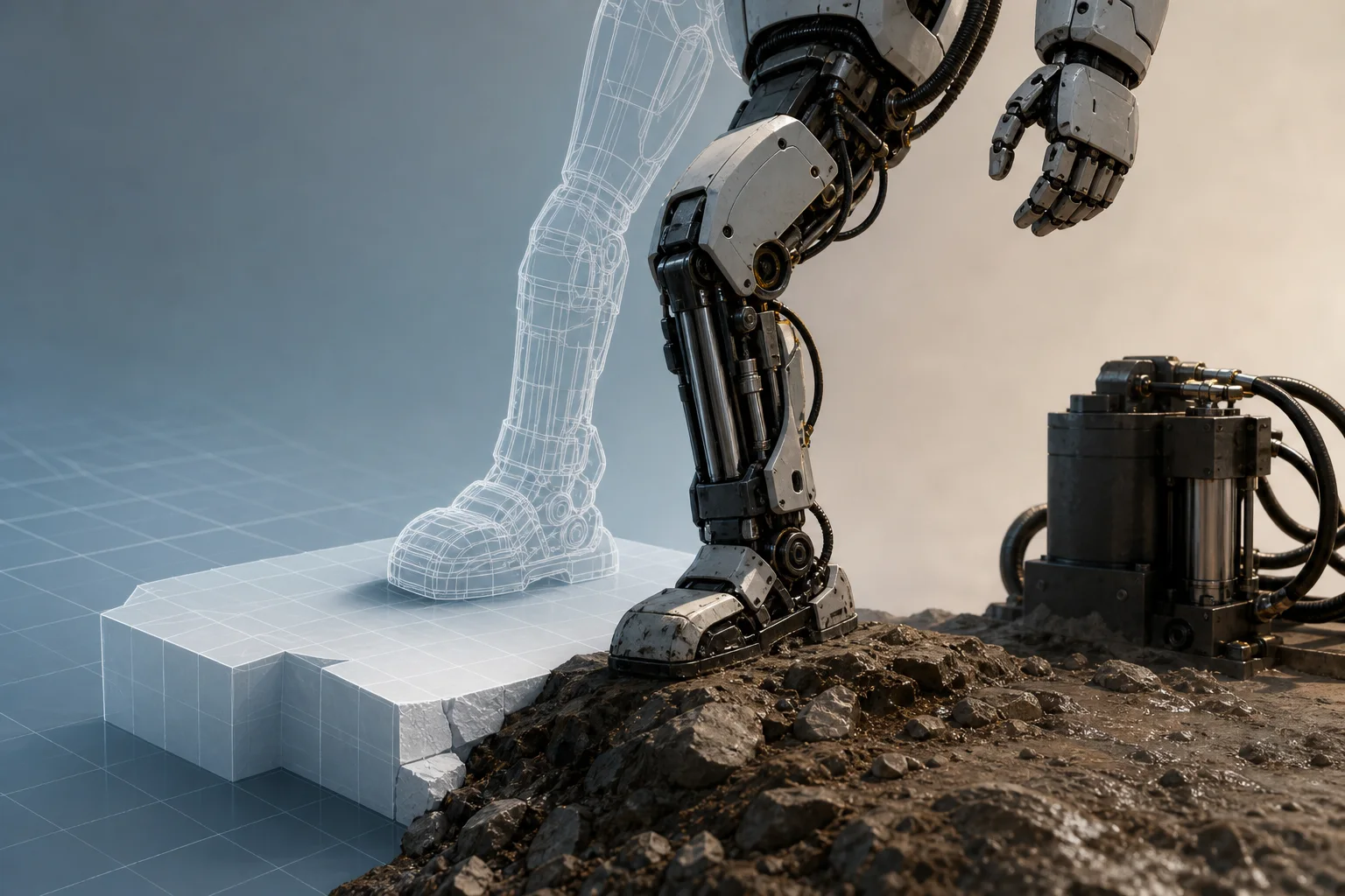 AI-generated story-specific editorial illustration for Closing the Contact Gap Takes Both Better Models and Credible Machines.