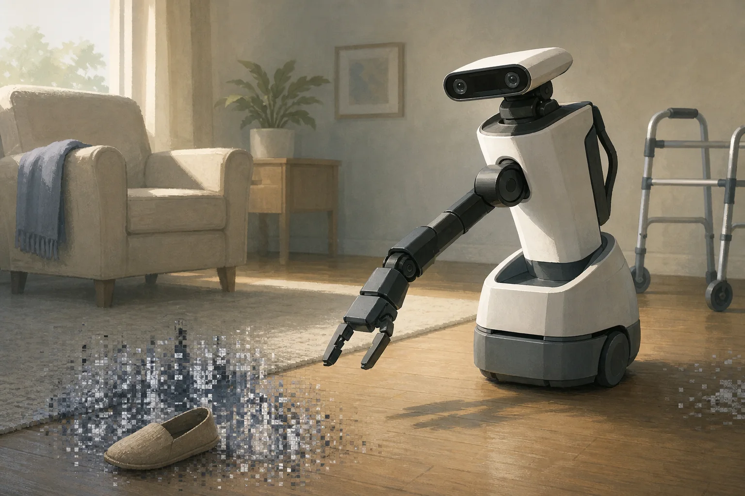 AI-generated story-specific editorial illustration for Elder-Care Robots Need Perception That Holds Up on Ordinary Surfaces.