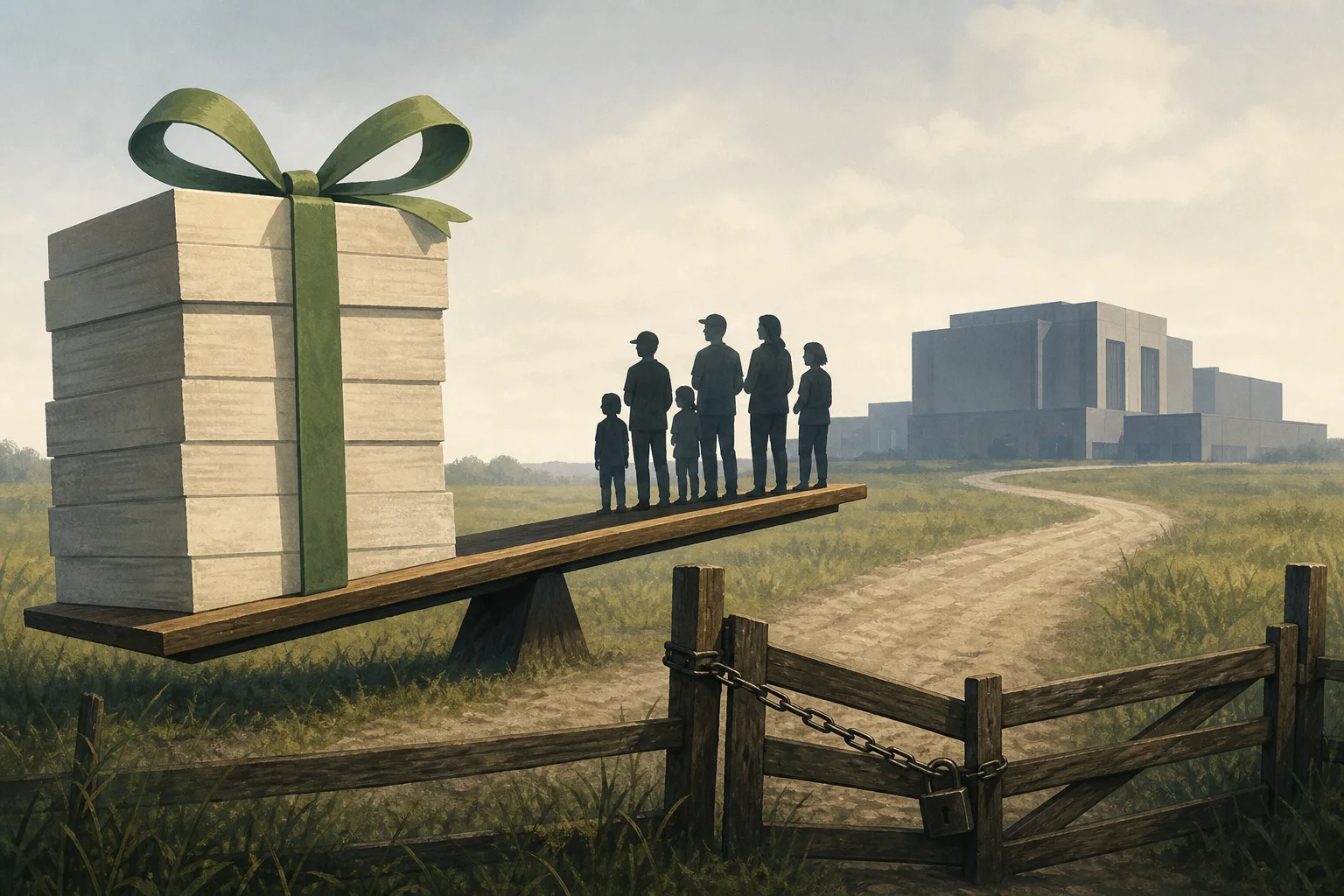 AI-generated story-specific editorial illustration for Tax incentives can move rural data centers. They cannot, by themselves, earn local trust..