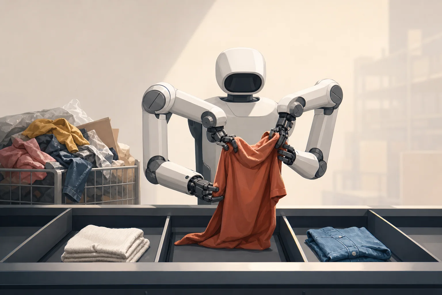 AI-generated story-specific editorial illustration for Zalando’s Returns Robots Are Now Live. The Harder Test Is Whether They Can Sustain Fashion-Grade Quality..