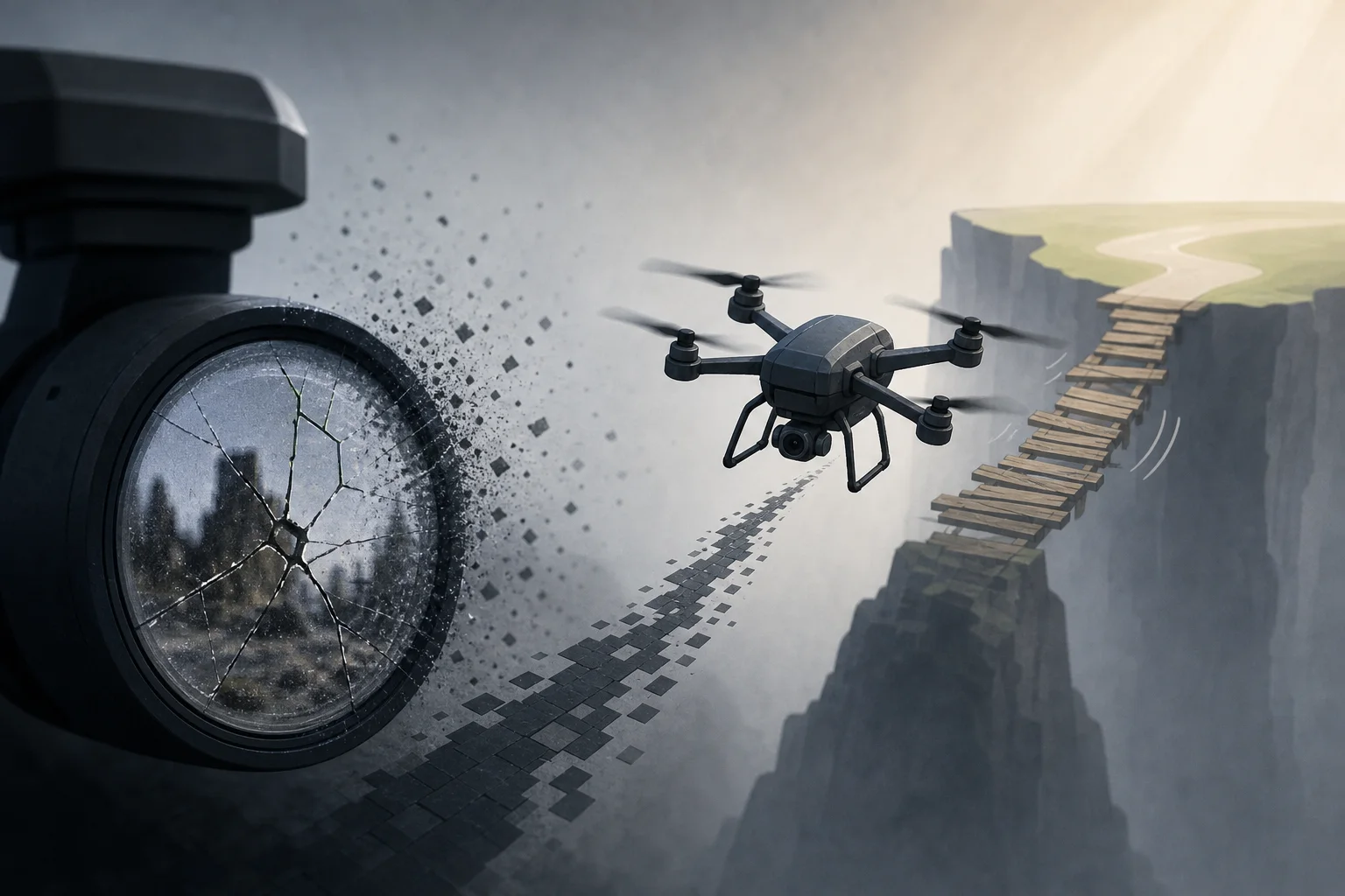 AI-generated story-specific editorial illustration for Optical stress tests can expose VLM navigation risk—but they do not yet prove safe recovery.