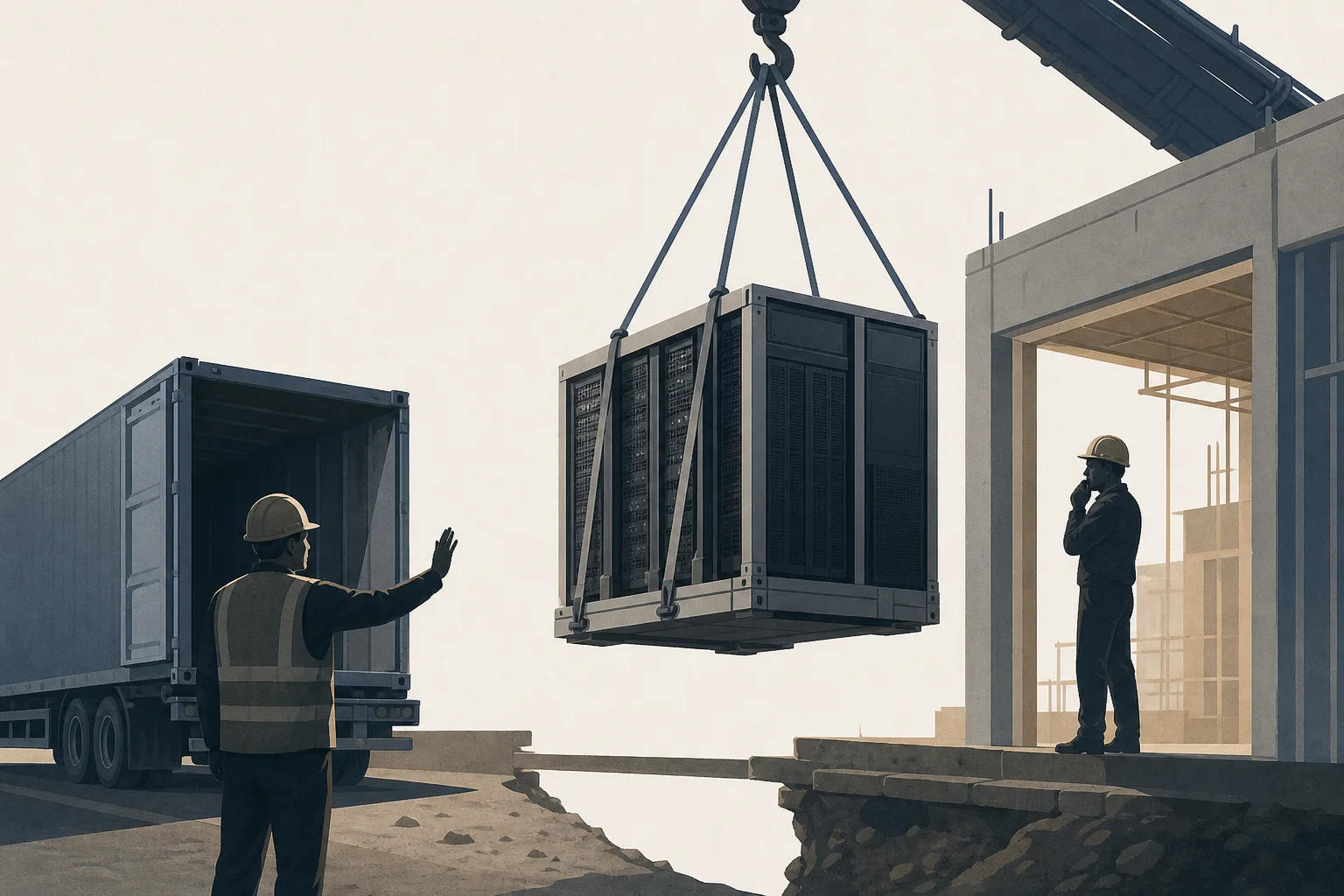 AI-generated story-specific editorial illustration for AI data-center growth faces a second constraint: the handoff from supply to site.