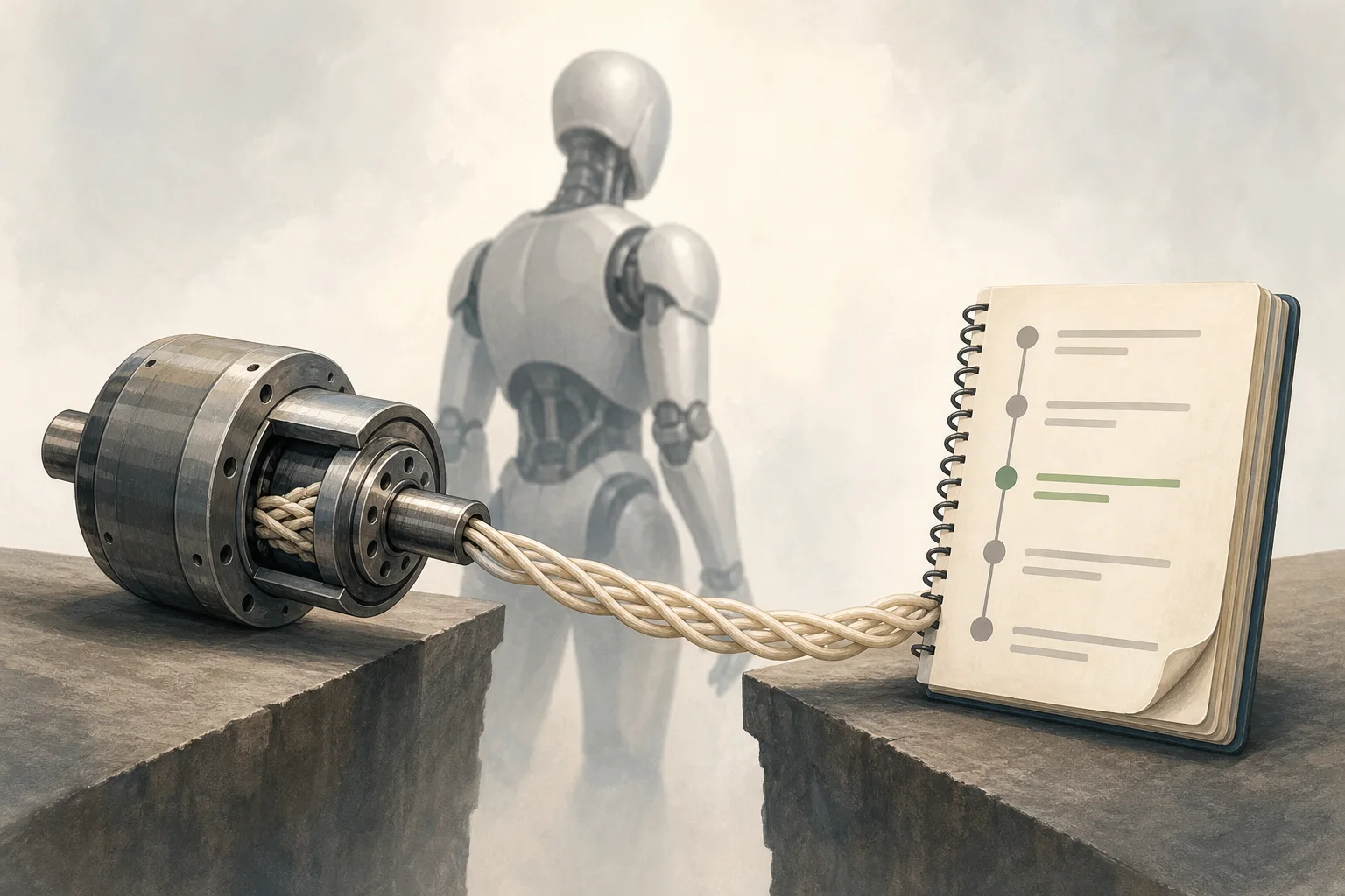 AI-generated story-specific editorial illustration for Robotics reliability is moving from the actuator to the changelog.