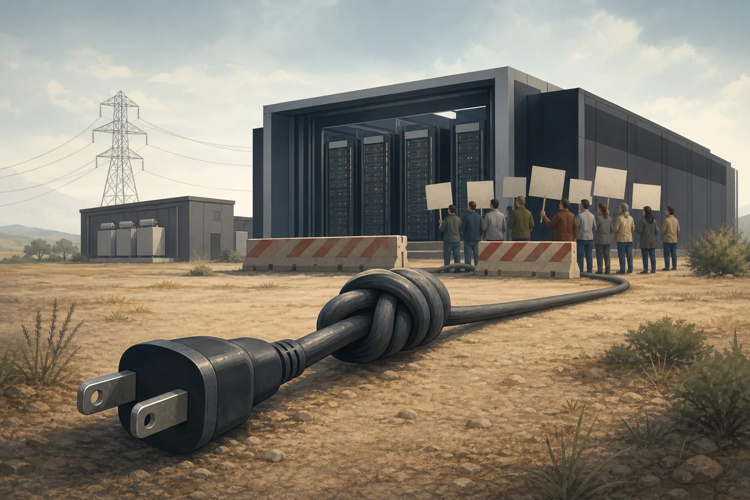 AI-generated story-specific editorial illustration for AI Capacity Plans Now Depend on More Than Powered Land.