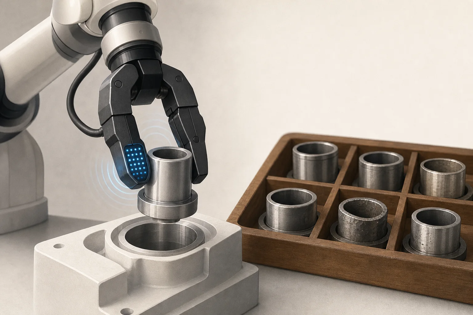 AI-generated story-specific editorial illustration for Reliable Robot Manipulation Depends on Touch Data—and Parts the Line Can Actually Handle.