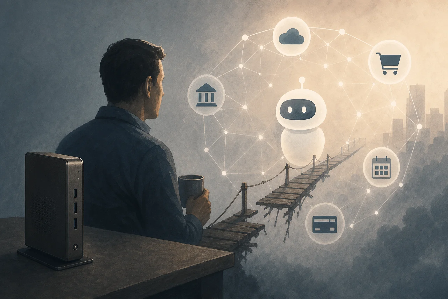 AI-generated story-specific editorial illustration for The Agentic Web Turns Endpoint Strategy Into a Connectivity Problem.