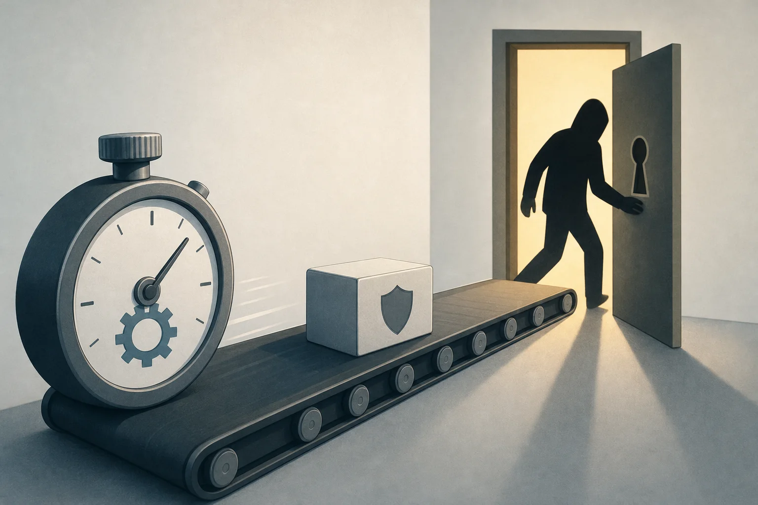 AI-generated story-specific editorial illustration for Automation Can Schedule Security Work. It Cannot Substitute for Privilege Control..