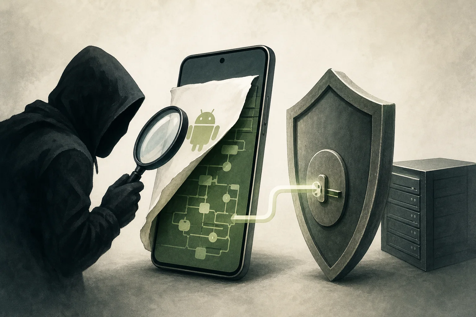 AI-generated story-specific editorial illustration for APK Analysis Has Become an API Attack Surface. Stronger Type Recovery Could Change the Defender’s View..