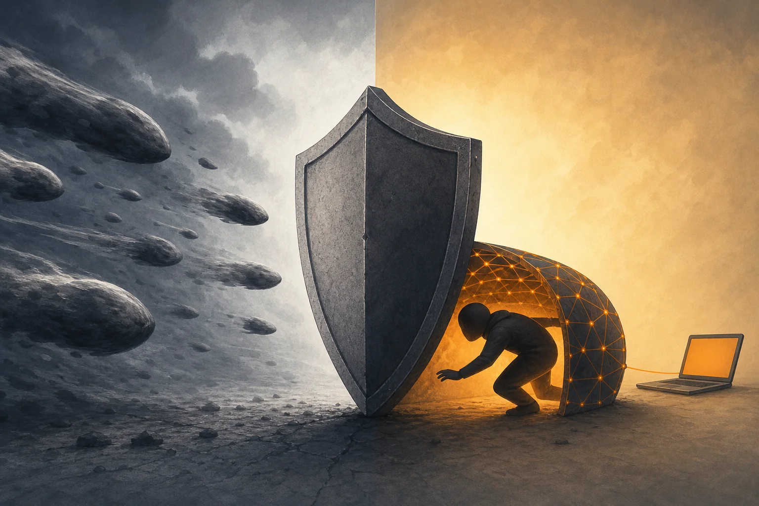 AI-generated story-specific editorial illustration for Canonical’s DDoS outage and AvisLoader expose two different resilience problems.
