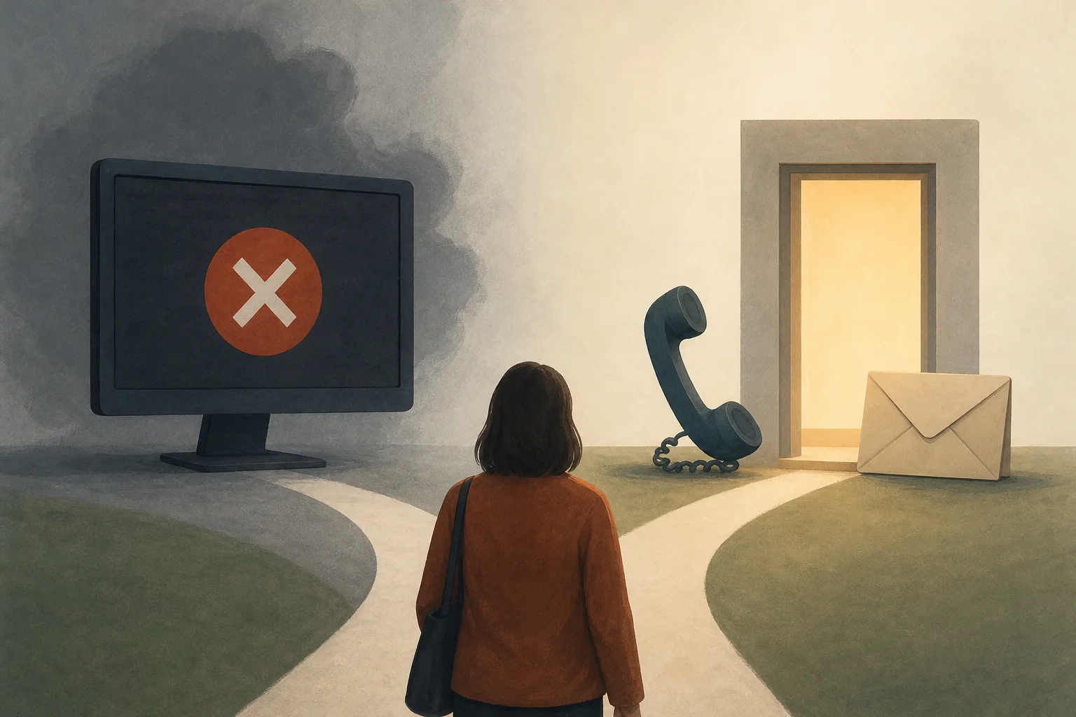 AI-generated story-specific editorial illustration for When the Case System Goes Down: What the Housing Ombudsman and TFG Incidents Show About Service Continuity.