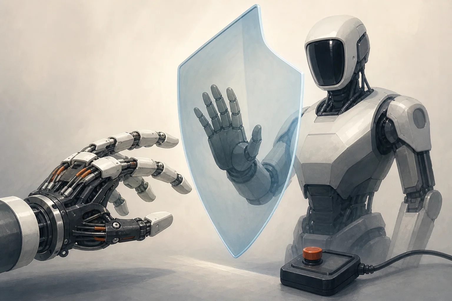 AI-generated story-specific editorial illustration for Open-Hand Modularity Meets Humanoid Safety Infrastructure.