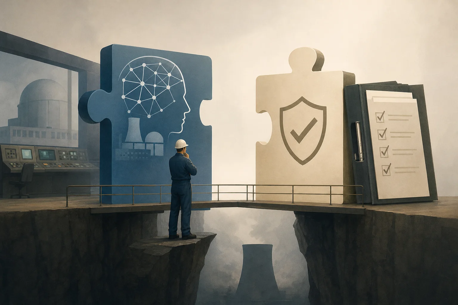 AI-generated story-specific editorial illustration for Nuclear AI’s Accountability Gap Meets Europe’s New Quality-System Pathway.