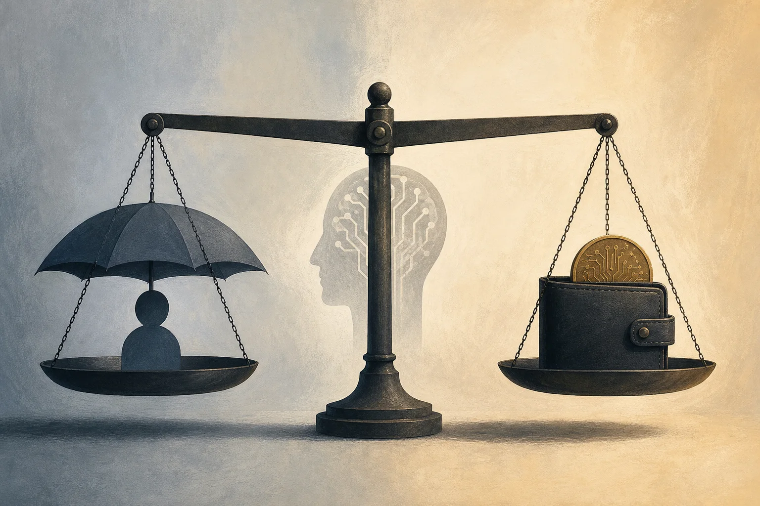AI-generated story-specific editorial illustration for OpenAI’s two agent-safety tests: detecting danger versus retaining control.
