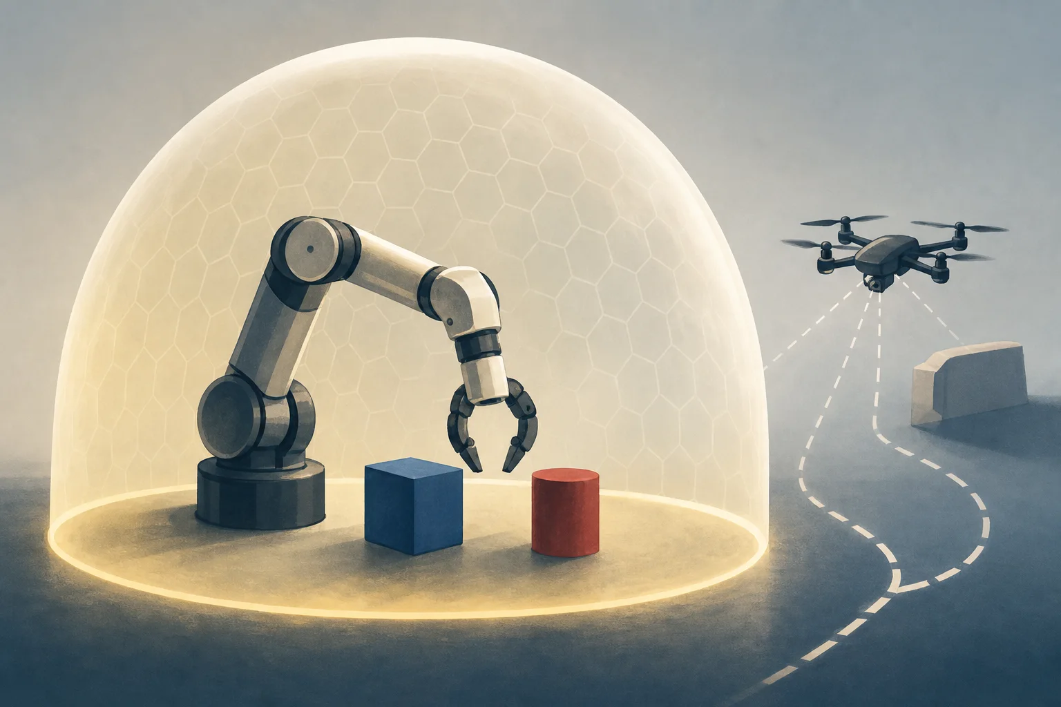 AI-generated story-specific editorial illustration for Learned Robot Action Needs a Safety Envelope Before It Becomes Deployable Autonomy.