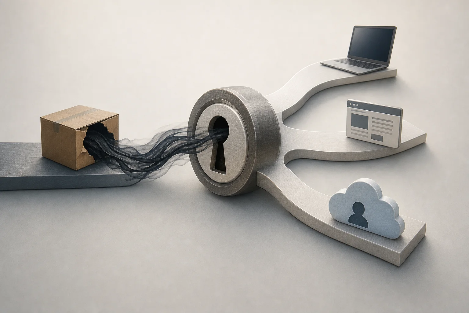 AI-generated story-specific editorial illustration for Three supply-chain breaches, three containment problems.