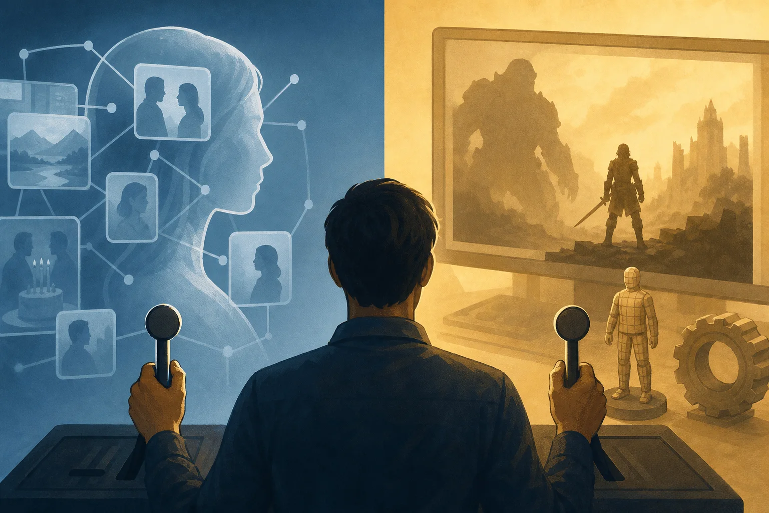 AI-generated story-specific editorial illustration for AI’s Control Problem: A Relationship Agent and a Game Engine Put Humans in Different Loops.