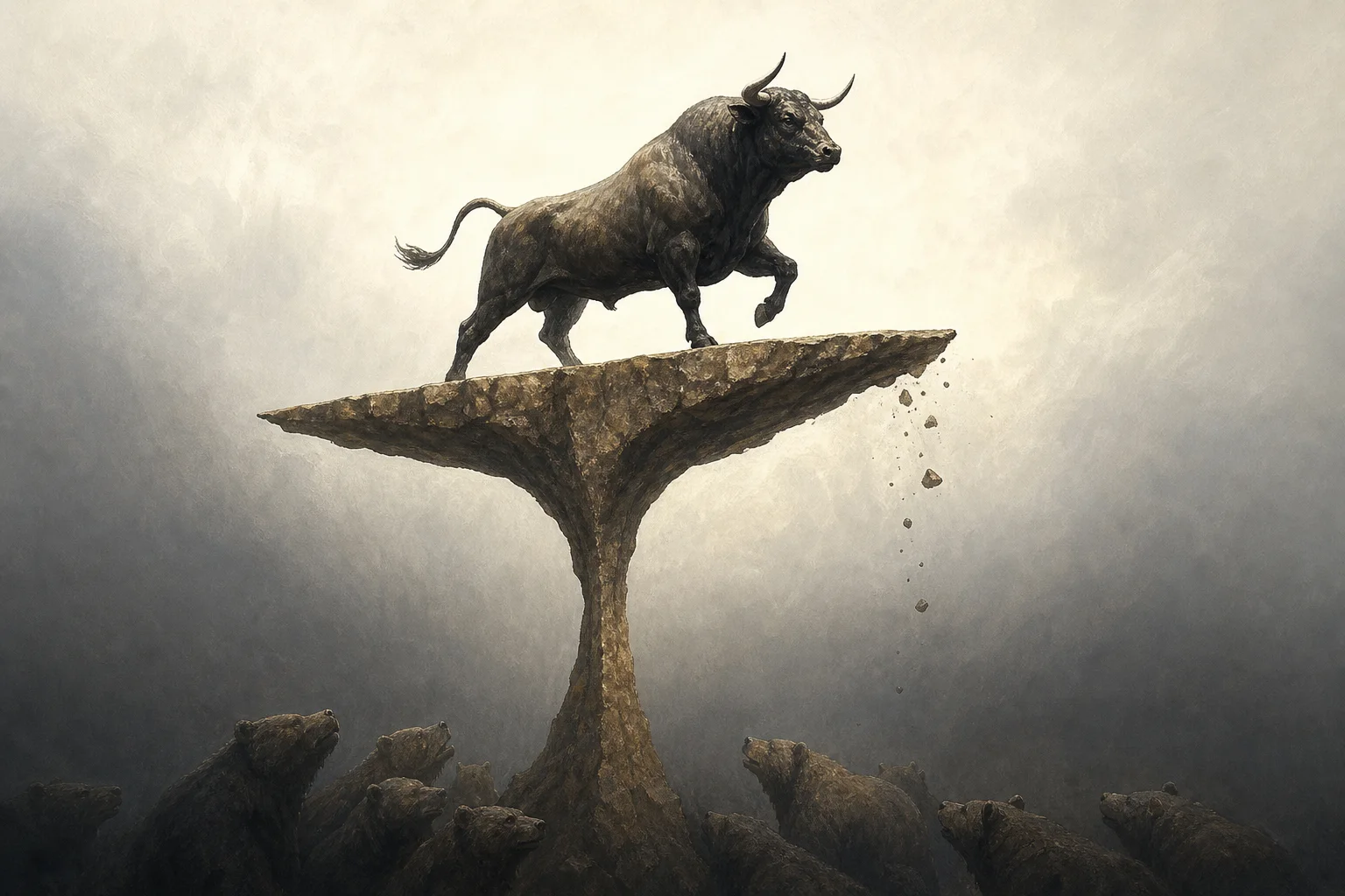 AI-generated story-specific editorial illustration for AI Rally, Fragile Foundation: Record Highs Rest on a Narrow Test of Returns.
