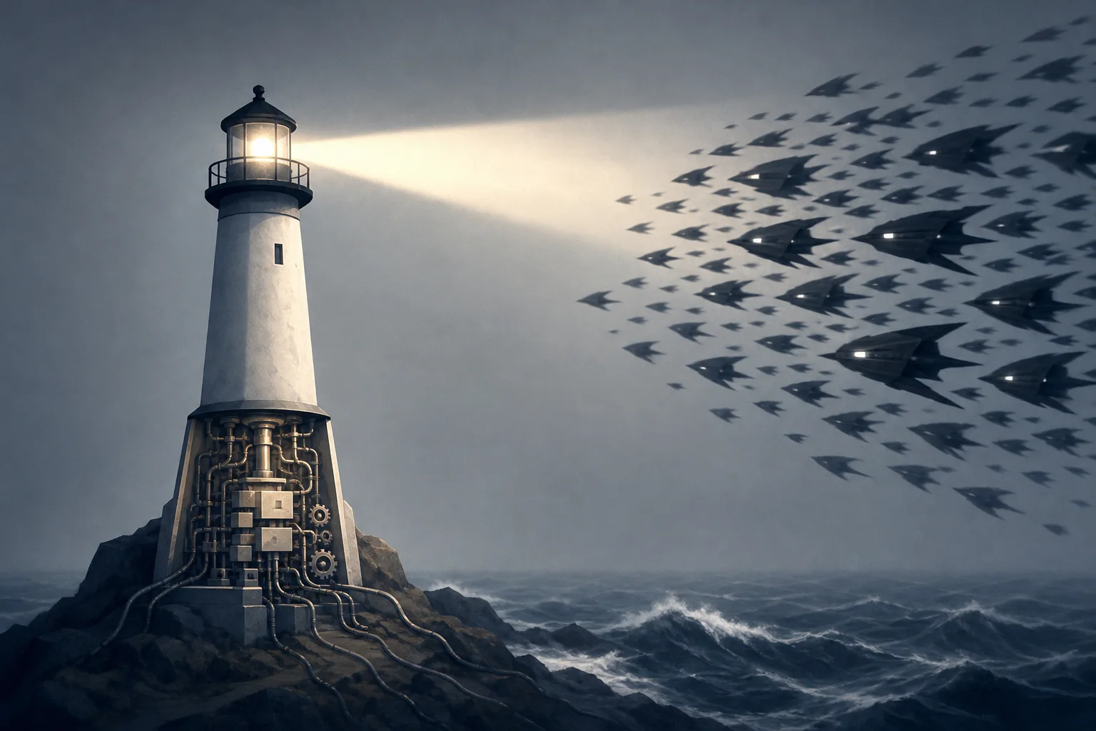 AI-generated story-specific editorial illustration for Agentic cyber defense needs to survive the swarm—and its own dependencies.