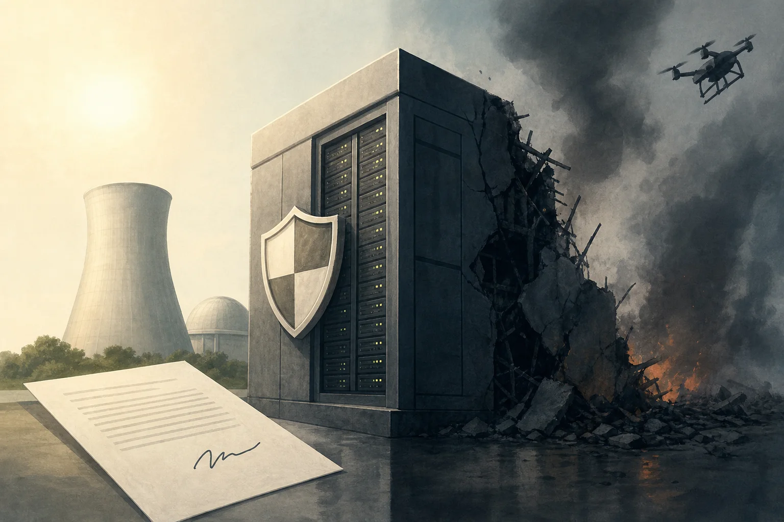 AI-generated story-specific editorial illustration for AI Infrastructure Is Becoming a Power Contract—and a Resilience—Problem.
