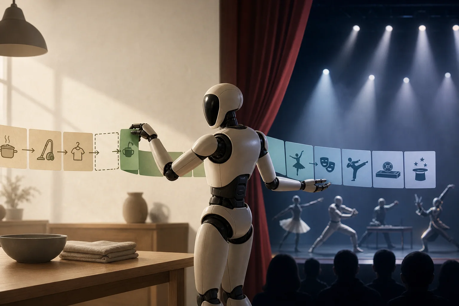 AI-generated story-specific editorial illustration for Humanoid Reliability Has Two Tests: Preserve the Plan, Then Survive the Show.