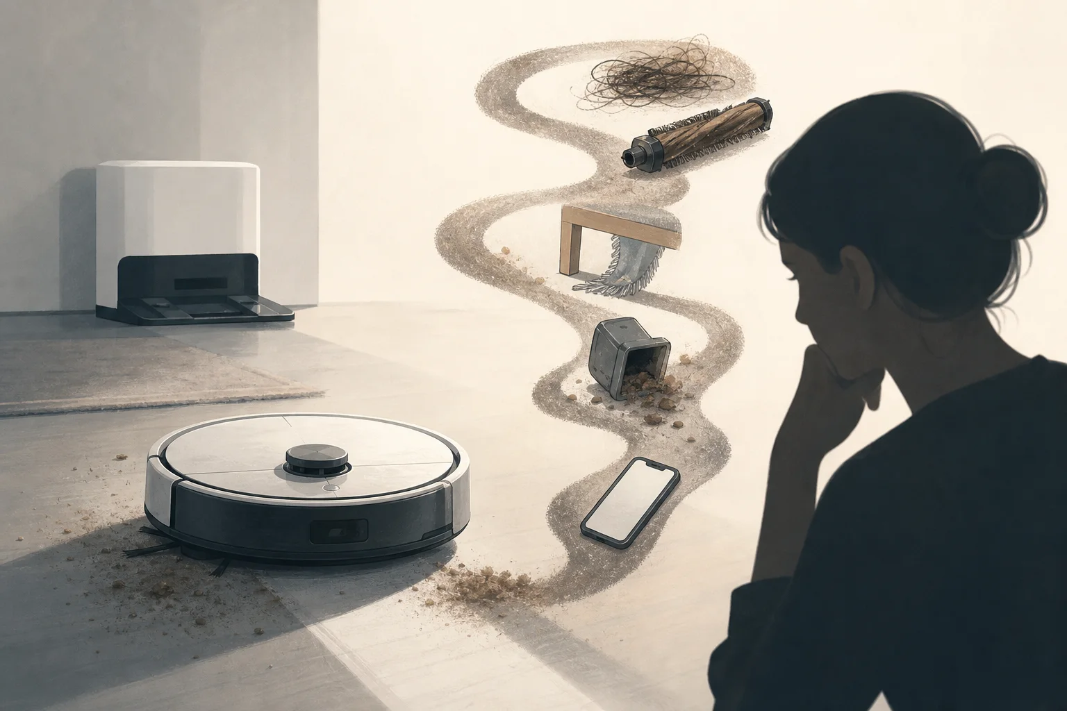AI-generated story-specific editorial illustration for A Household Robot’s Unfinished Chores May Be a Memory Problem in Disguise.