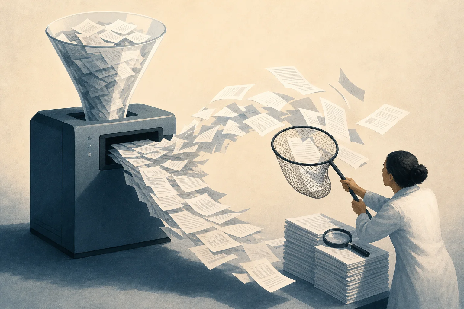 AI-generated story-specific editorial illustration for AI Can Generate Science Faster Than Science Can Explain It.