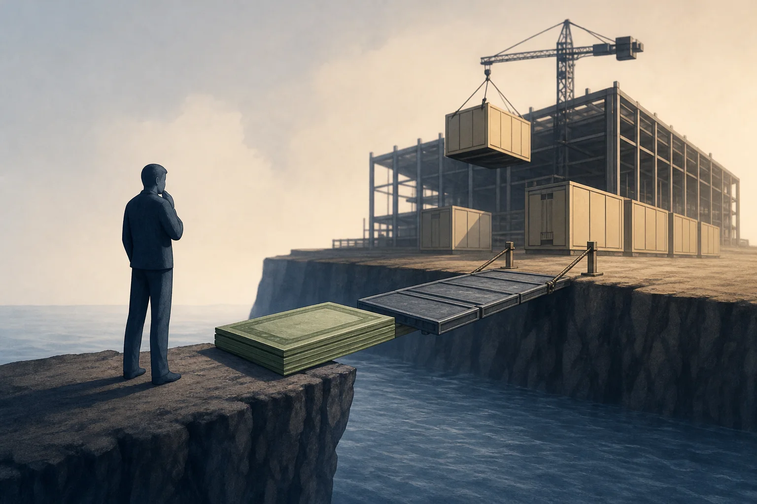 AI-generated story-specific editorial illustration for AI Infrastructure Is Being Repriced Around Cash, Delivery and Who Can Finance the Wait.