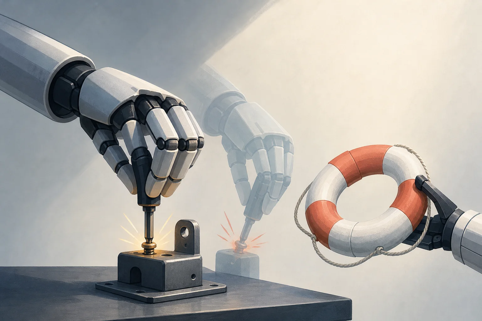 AI-generated story-specific editorial illustration for Force-Aware Dexterity Is Not Yet Fleet Control: What FACT and Neuron AI Reveal About Physical AI’s Missing Recovery Layer.