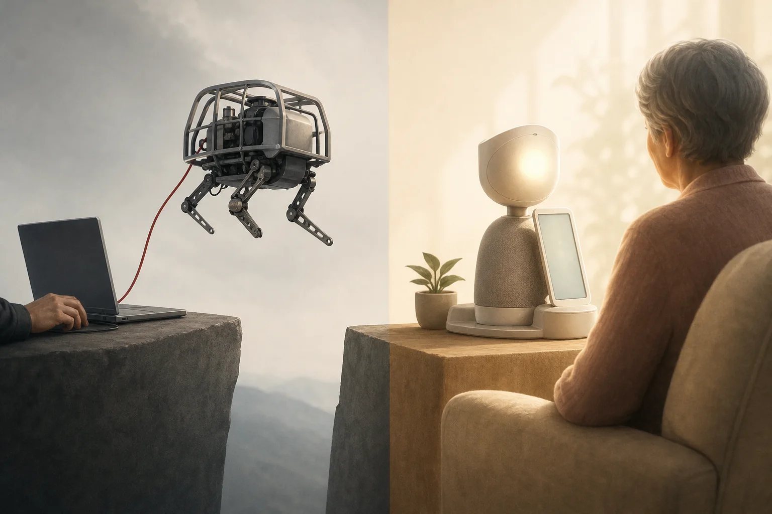AI-generated story-specific editorial illustration for Two kinds of autonomy: DirectHop’s operator-controlled mobility and ElliQ’s deployed social agency.