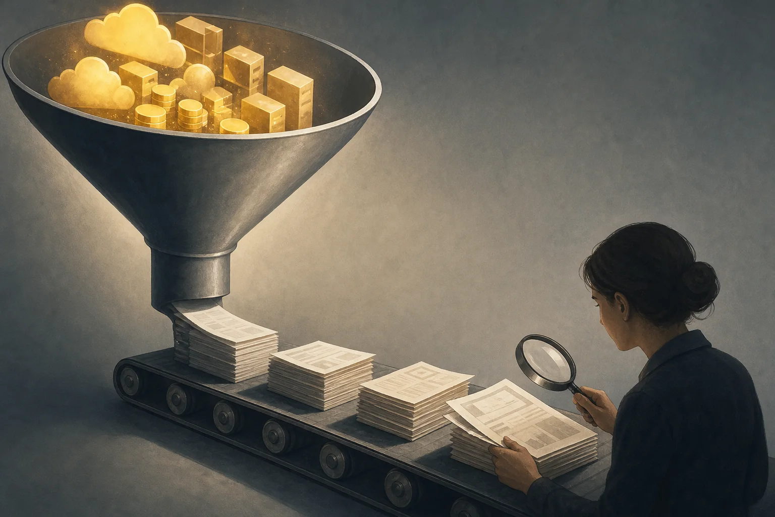 AI-generated story-specific editorial illustration for AI’s revenue is rising faster than the proof that work is improving.