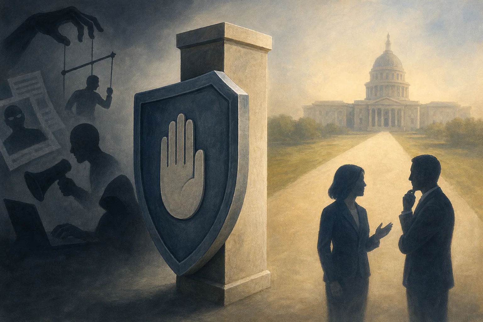 AI-generated story-specific editorial illustration for Anthropic Tightens Election Rules While Building a Direct Line to Presidential Campaigns.