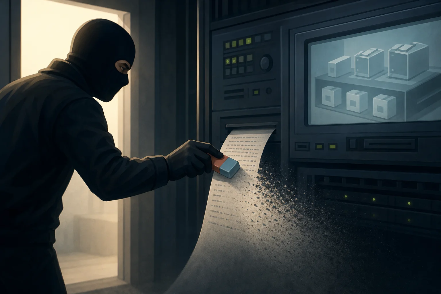 AI-generated story-specific editorial illustration for Why an ESXi Logging Flaw Belongs in the Incident-Response Queue, Not the Low-Priority Queue.