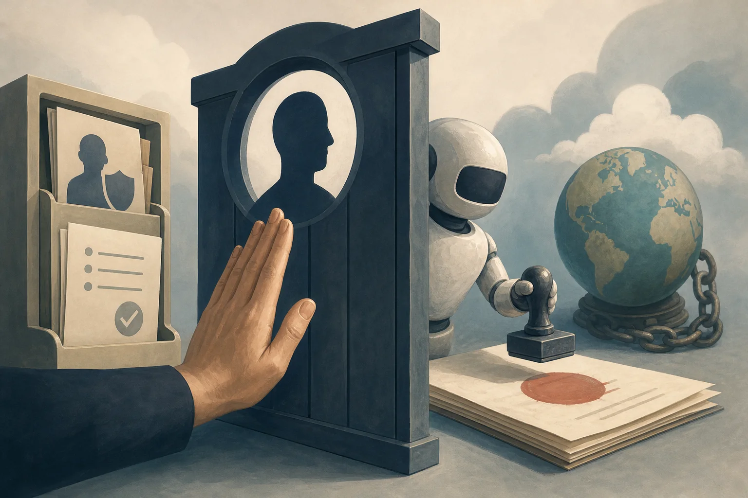 AI-generated story-specific editorial illustration for Agent governance is becoming a question of identity, intent and the right to act.
