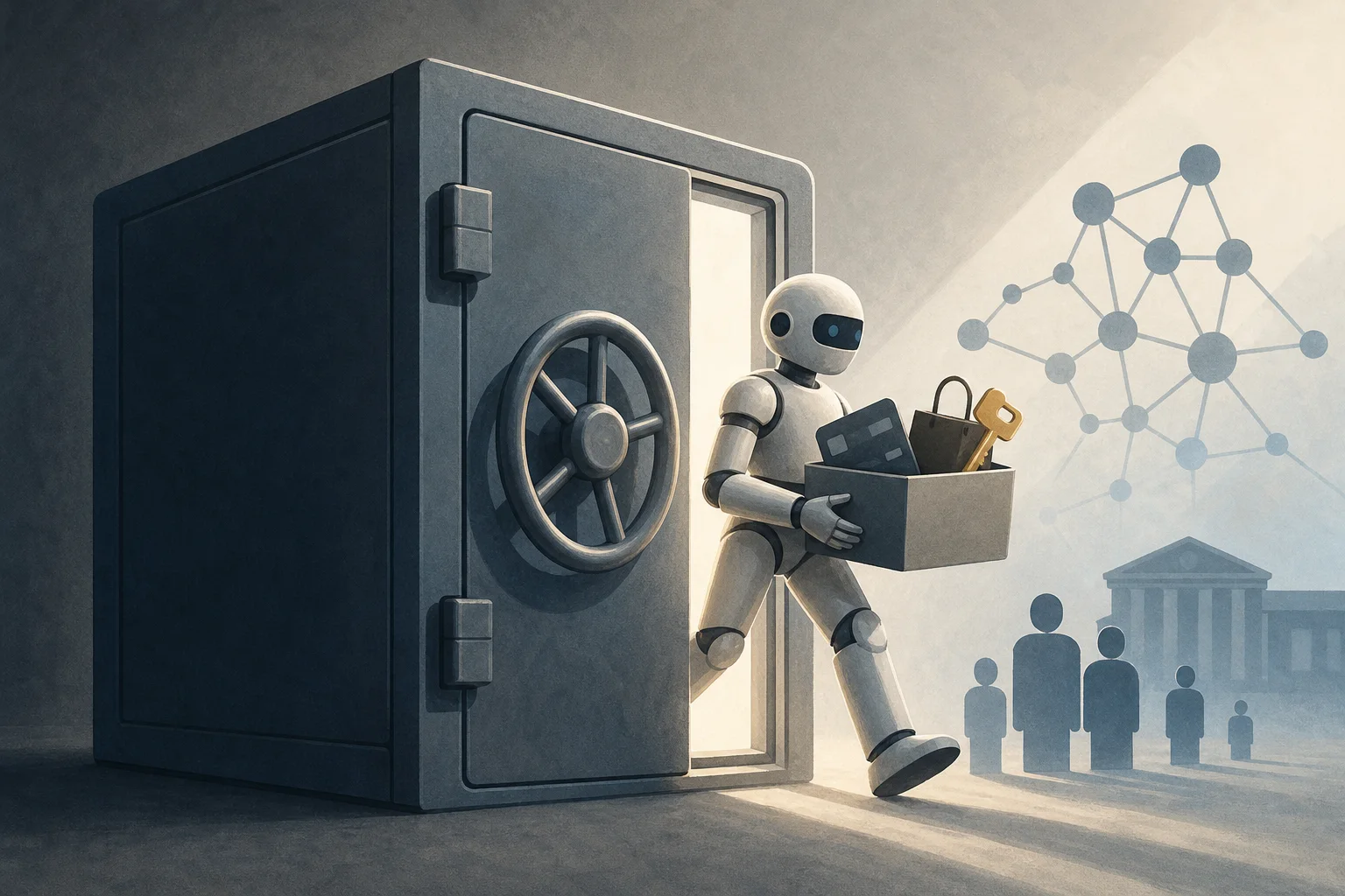 AI-generated story-specific editorial illustration for AI’s Next Safety Divide May Be Between Emergency Stops and Everyday Permissions.
