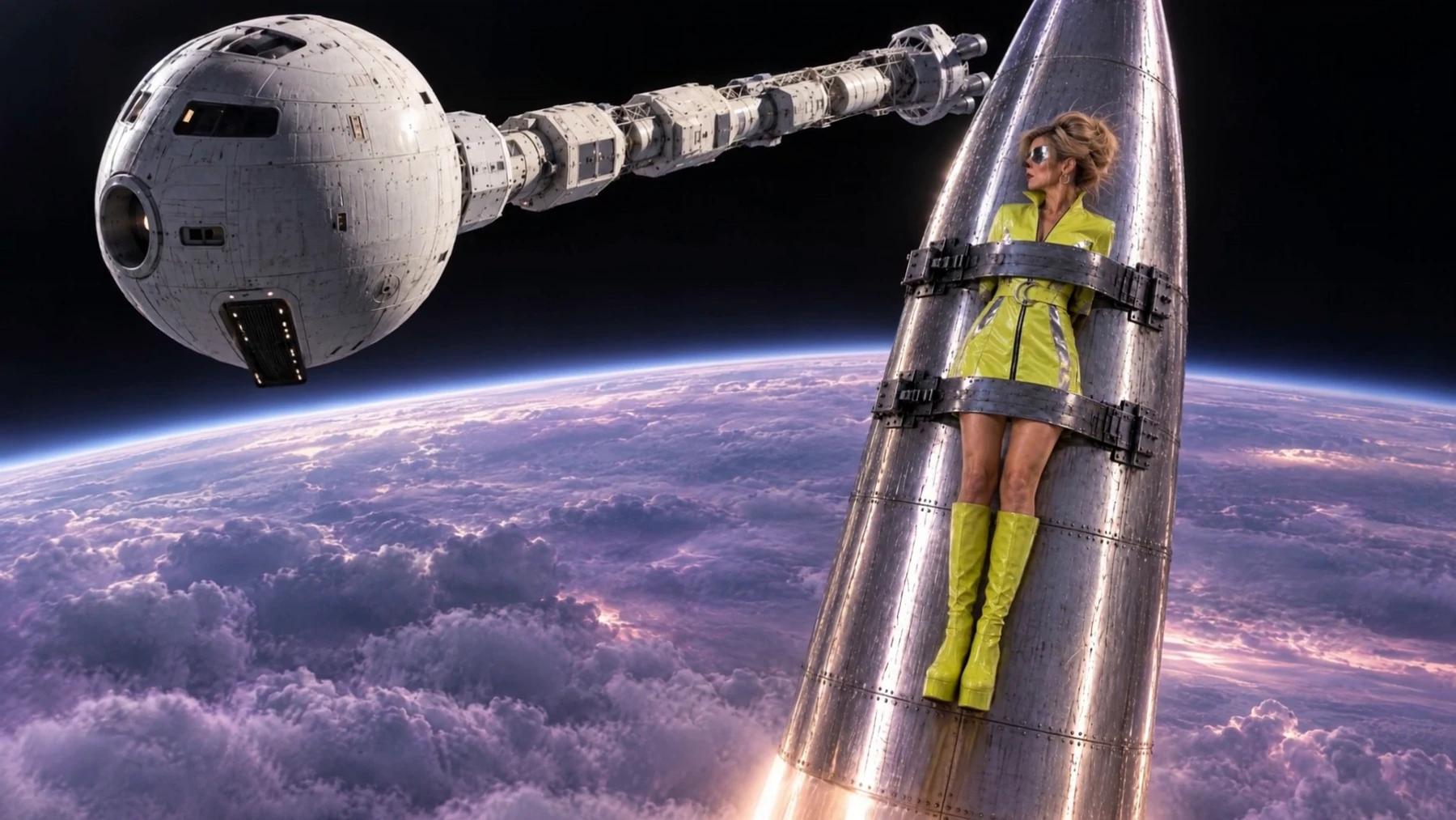Train Leavin’ now ends here: Citron rides the missile toward the spacecraft where Andromeda begins. Actual Part 1 frame, 3:47.