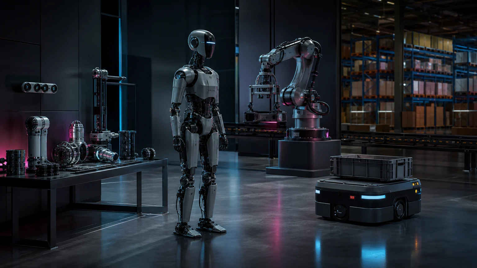 Editorial illustration for Industrial automation buyers face a choice between modular humanoids and focused cobots