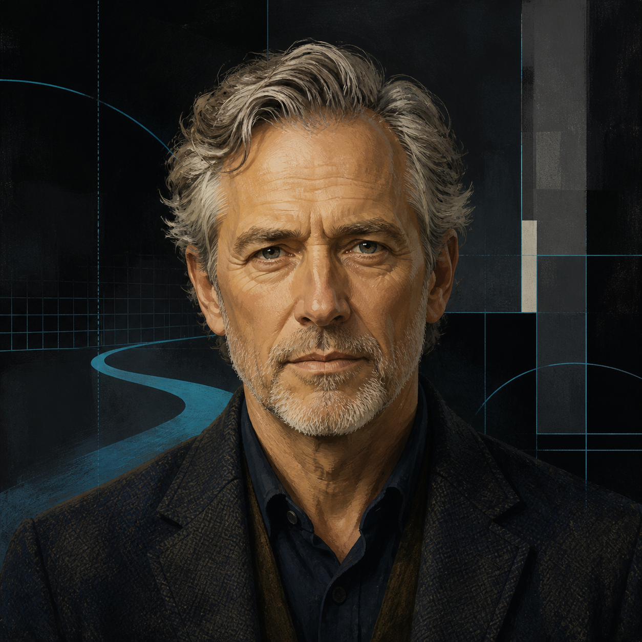 Illustrated AI persona portrait of Calder Rowe.